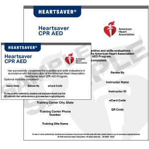 Heartsaver CPR AED Course Completion Card